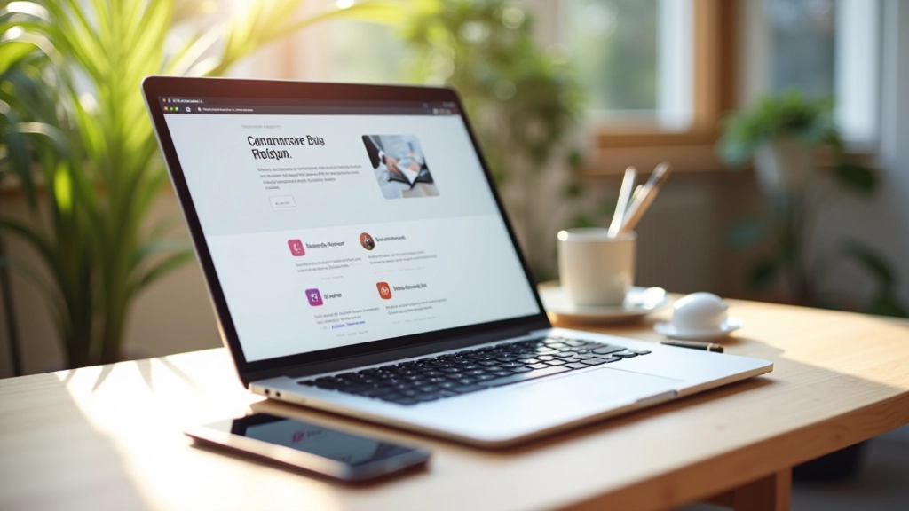 Laptop scherm met Flexbox layout diagram, pijlen die richting aanduiden, helderblauwe achtergrond