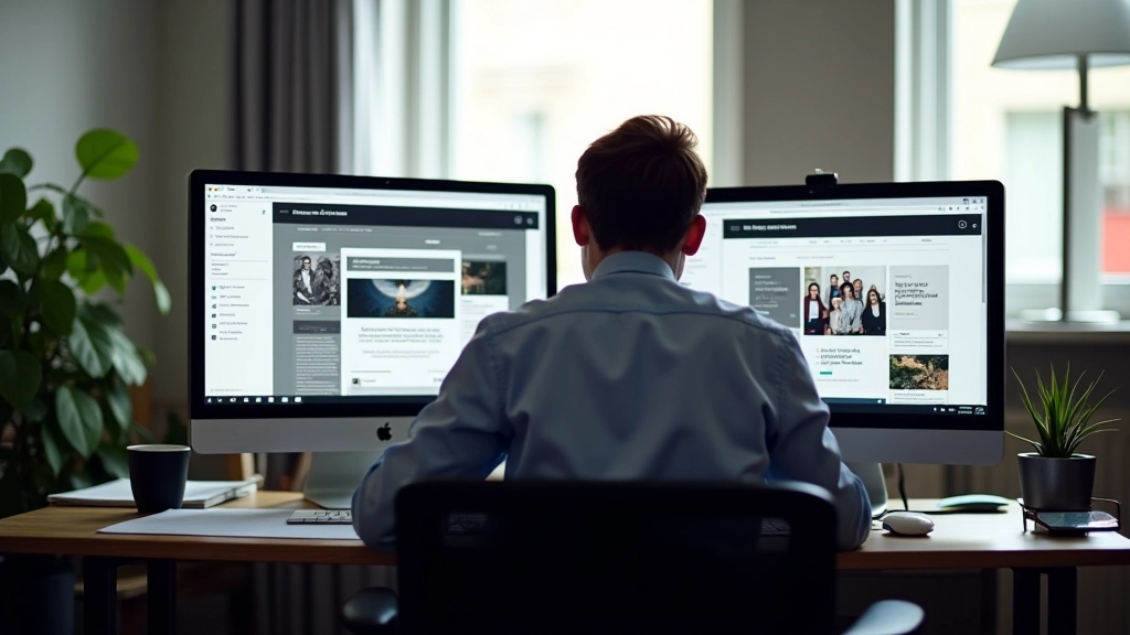 Modern webdesign kantoor met twee monitoren die responsive layouts tonen